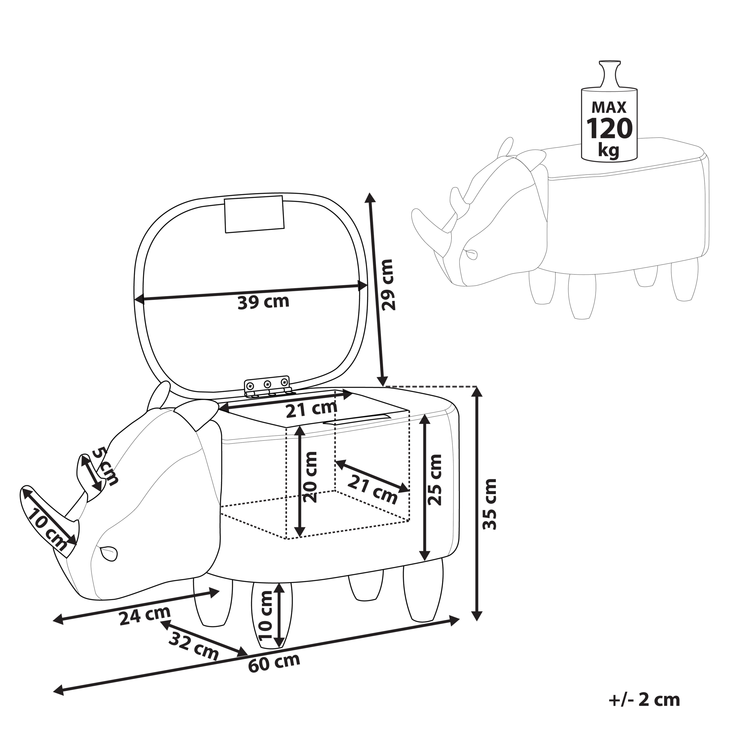 Pouf animaletto contenitore RHINO Pelle sintetica Grigio scuro - 3