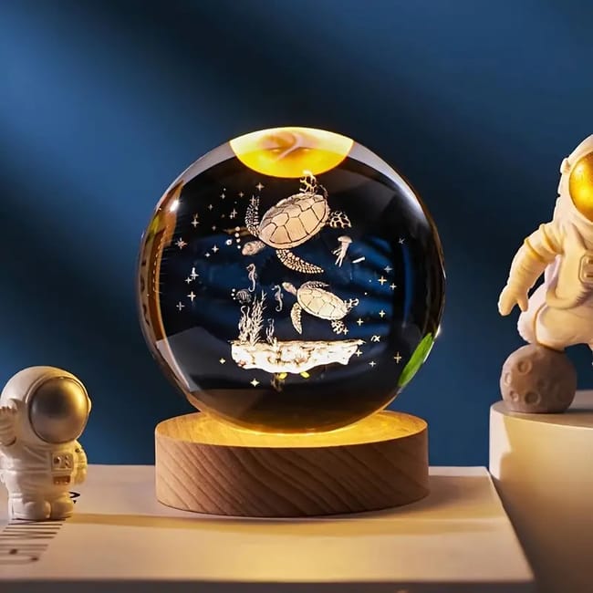 Veilleuse 3D en cristal de tortue lumineuse de 6 cm, avec base colorée et câble USB, décorations de bureau, cadeaux d'anniversaire - 2