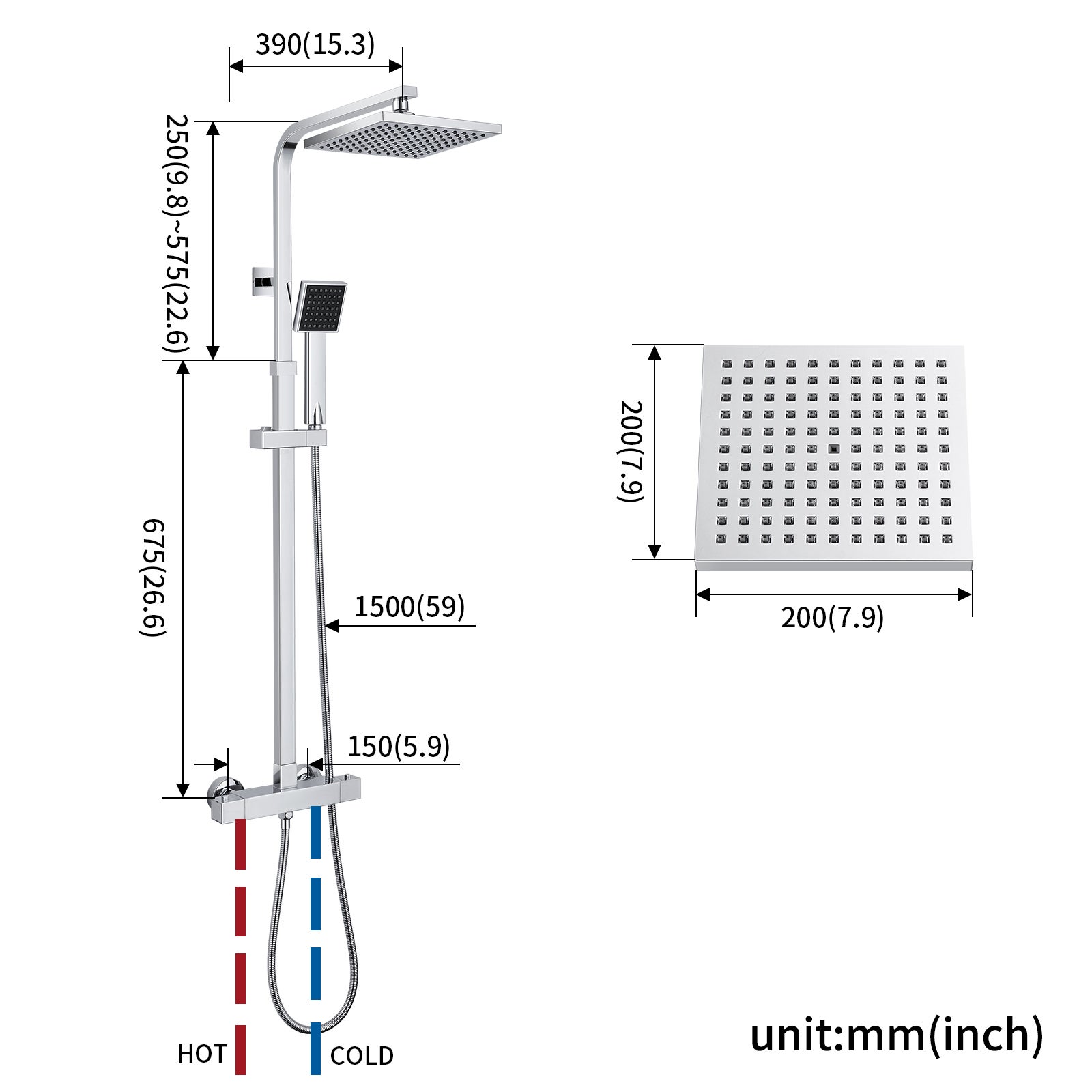 Auralum max Columnas de Ducha Termostáticas, Columna de Ducha Termostática Cromada 38ºC con Ducha de Mano, Altura Regulable, Modelo EU - 8