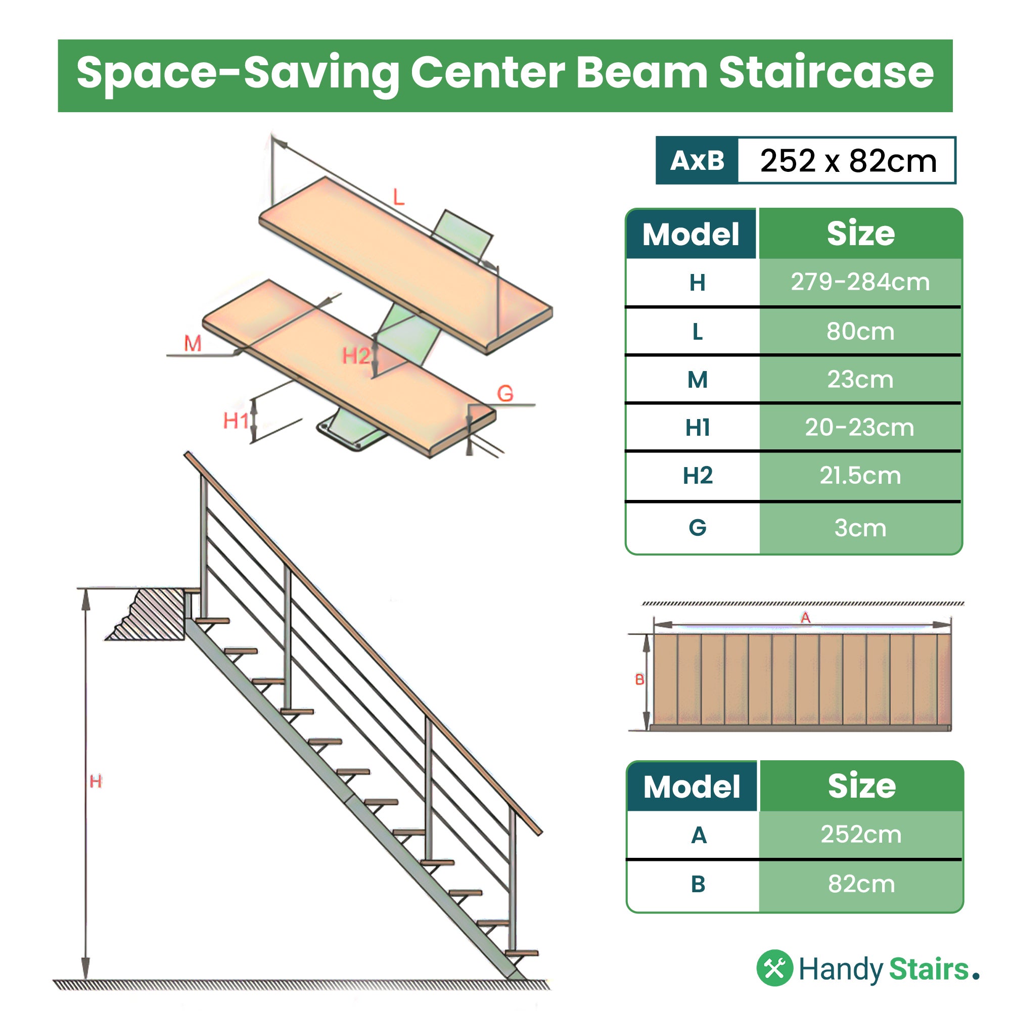 Escalier OMEGA à limon central – Pour hauteurs de 279 à 284 cm – Escalier droit en métal avec 13 marches en hêtre - 6