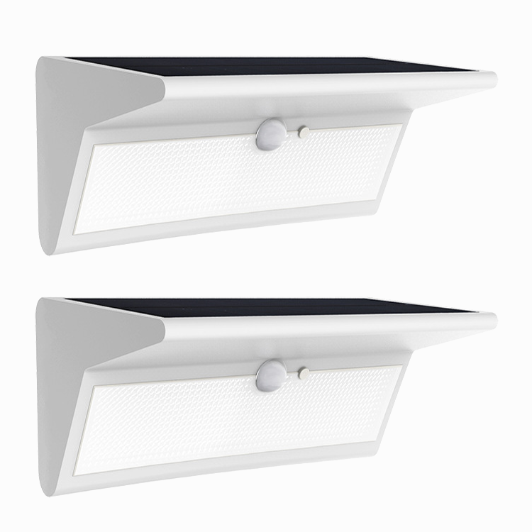 Zestaw 2 solarnych lamp ściennych z czujnikiem ruchu, solarne oświetlenie ogrodowe, wodoodporne oświetlenie zewnętrzne IP65, 4 tryby, białe światło