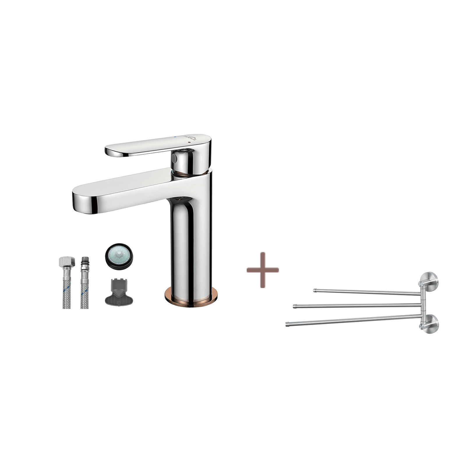 TRUSTMI Rubinetto Bagno Oro Spazzolato Con Beccuccio A Cascata 20 Cm - Diffusore 3 Fori Per Lavabo, Scarico Pop-up Incluso, Acciaio Inox 304