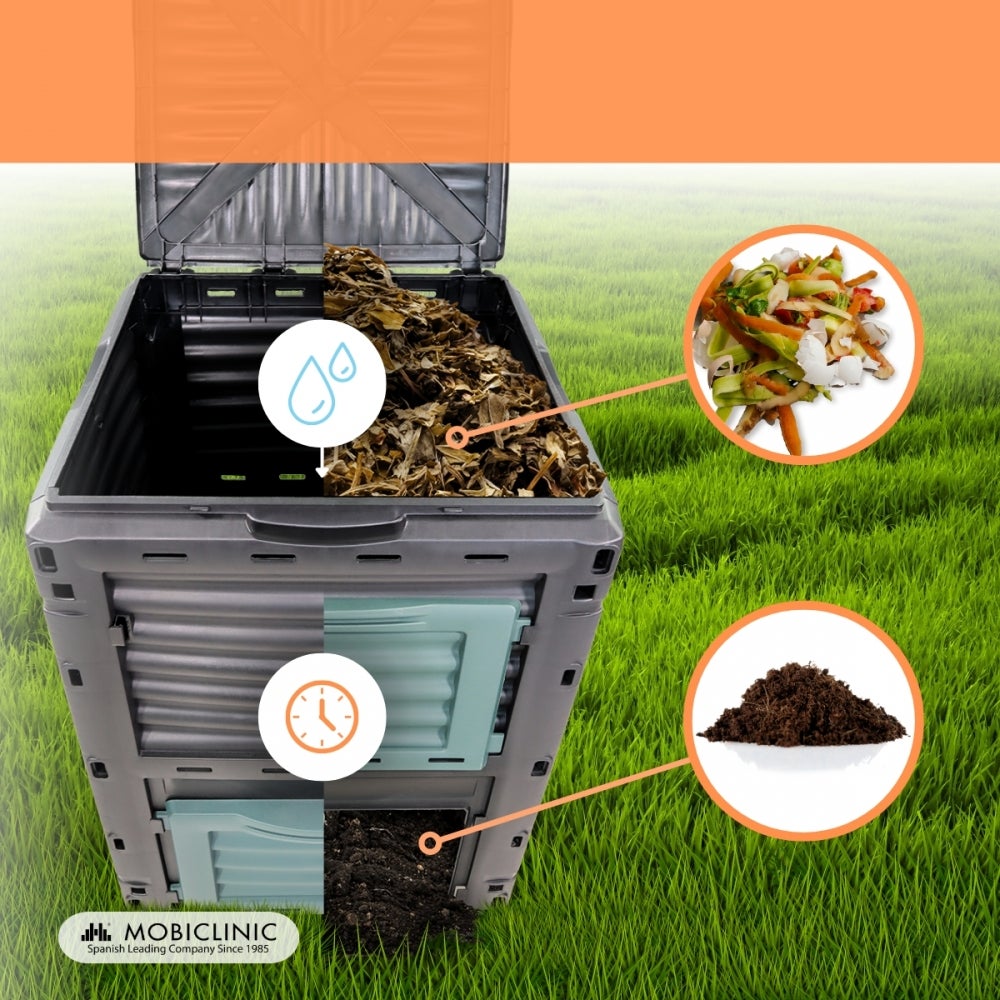 Compostador de jardín Mobiclinic 60 x 60 x 81 cm Transformador de residuos Para jardín Sin herramientas Eco-Friendly 300 litros BioBin - 3