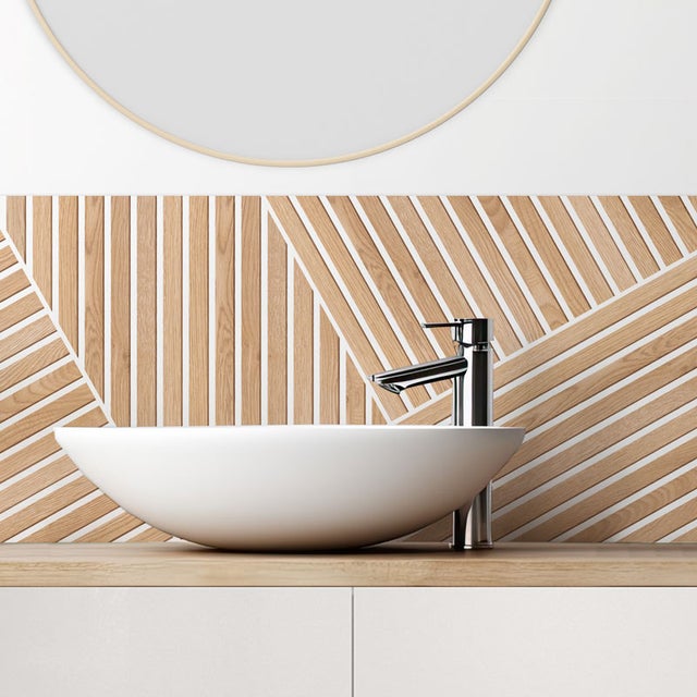Crédence de salle de bain en PVC motif bois Beige 140x30 cm (en 2 bandeaux) - Ikigai Blanc