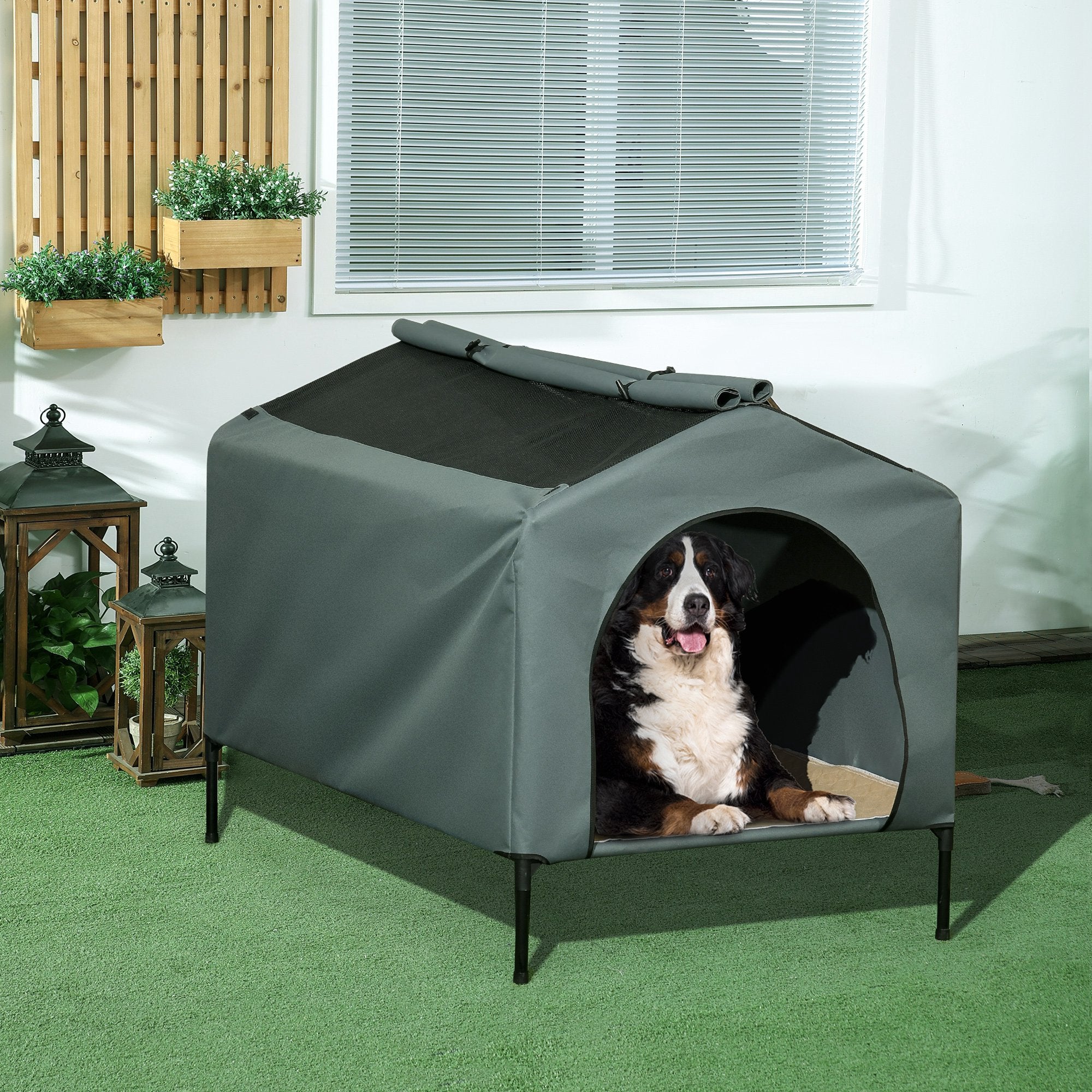 Casa para Cães PawHut Cinzento Tecido Oxford e Aço 130x85x95cm - 2