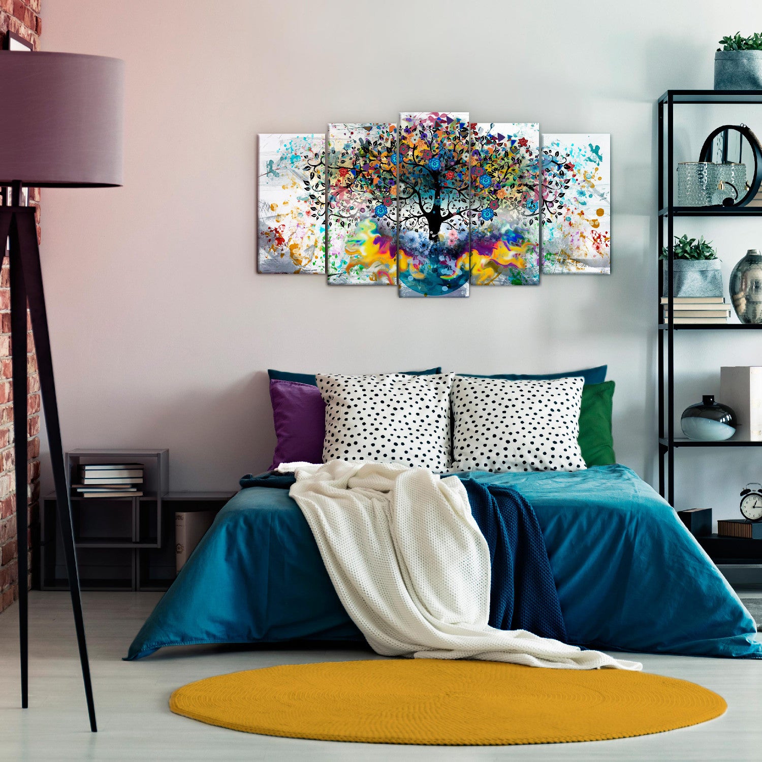 DekoArte - Quadri moderni Stampa di Immagini Digitalizzata | Albero Colorato Su Sfondo Bianco | 5 Pezzi 150x80cm - 3