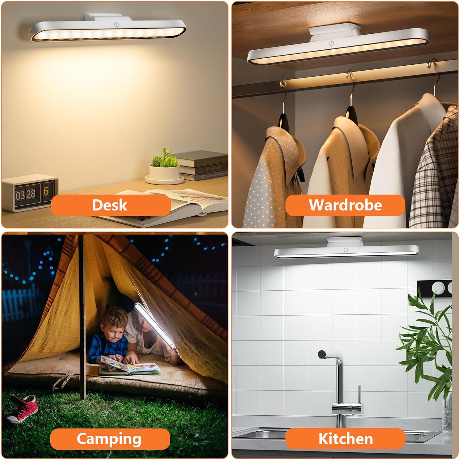 2 pièces éclairage d'armoire à intensité variable avec lumière LED rechargeable, veilleuse magnétique, réglage des couleurs à trois niveaux-blanc - 4