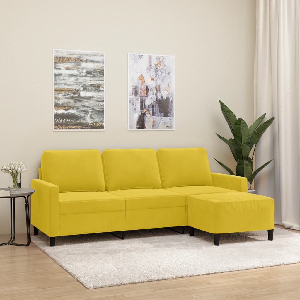 Sofá de 3 plazas | sofá de salón | sofá de descanso con taburete terciopelo amarillo 180 cm cfw66028