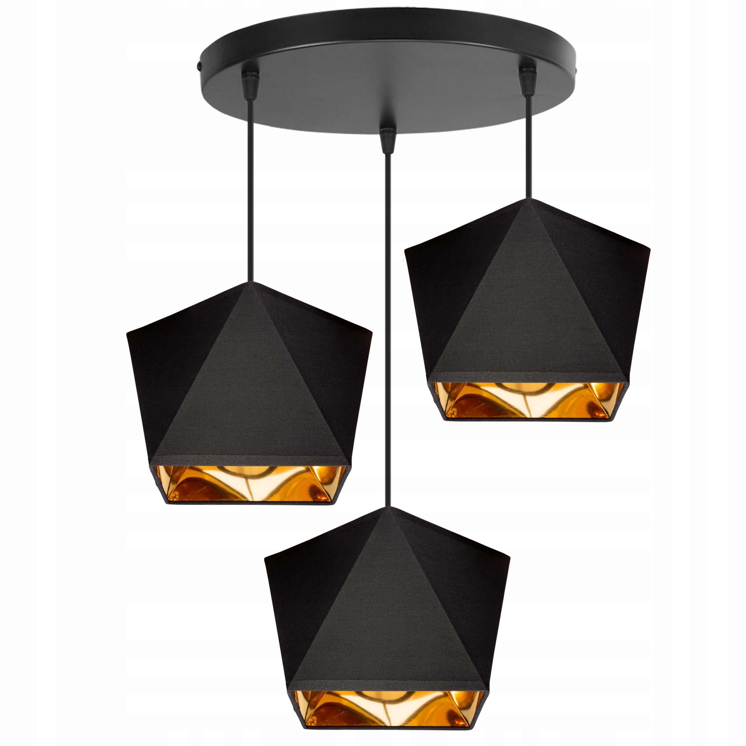 Lampa sufitowa wisząca Diamond Gold 3xE27 abażur asymetryczny czarno/złoty Light Home LH