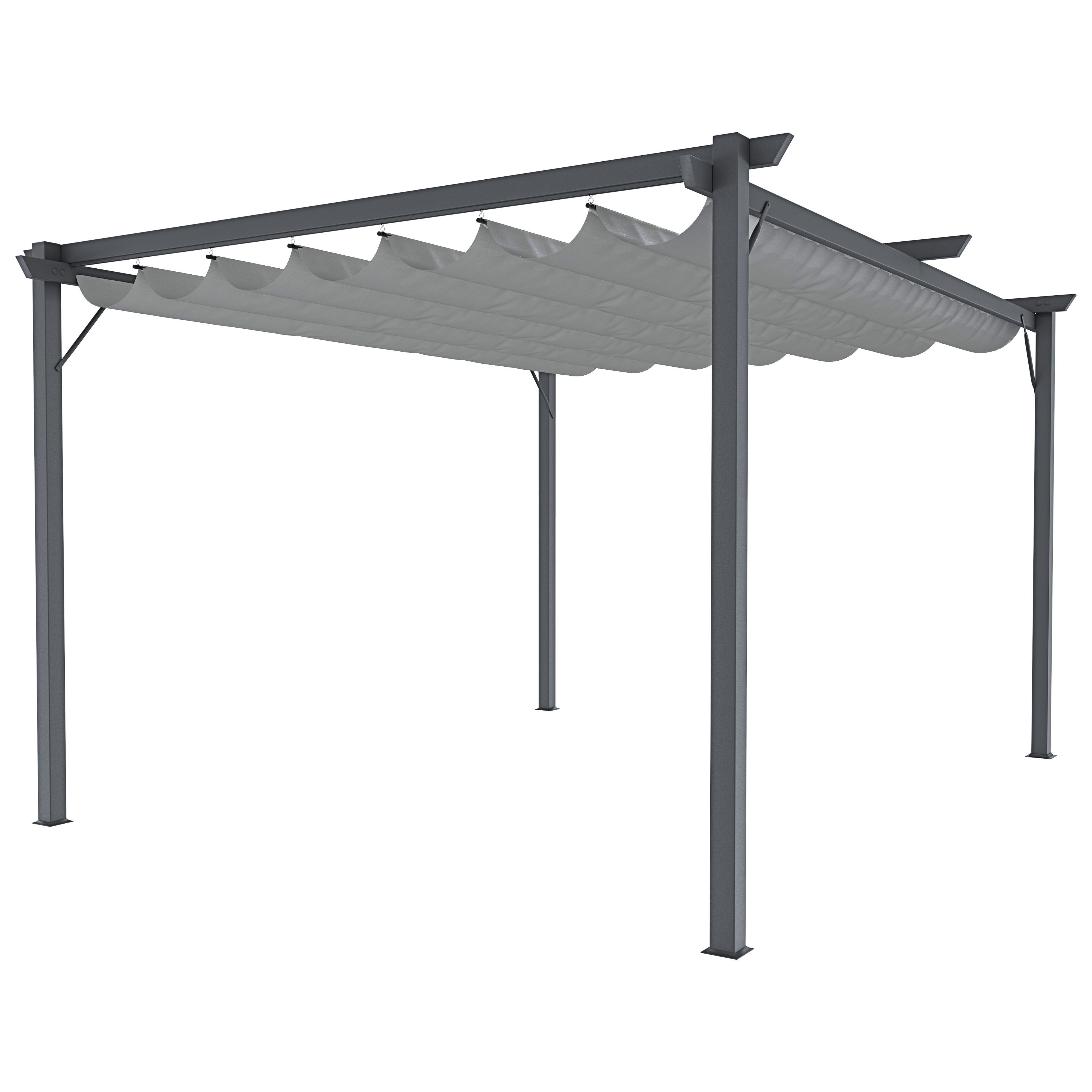 Outsunny Gazebo Pergola 3x3 M Retrattile - Telo UPF30+, Struttura Metallo, Per Giardino E Terrazzo