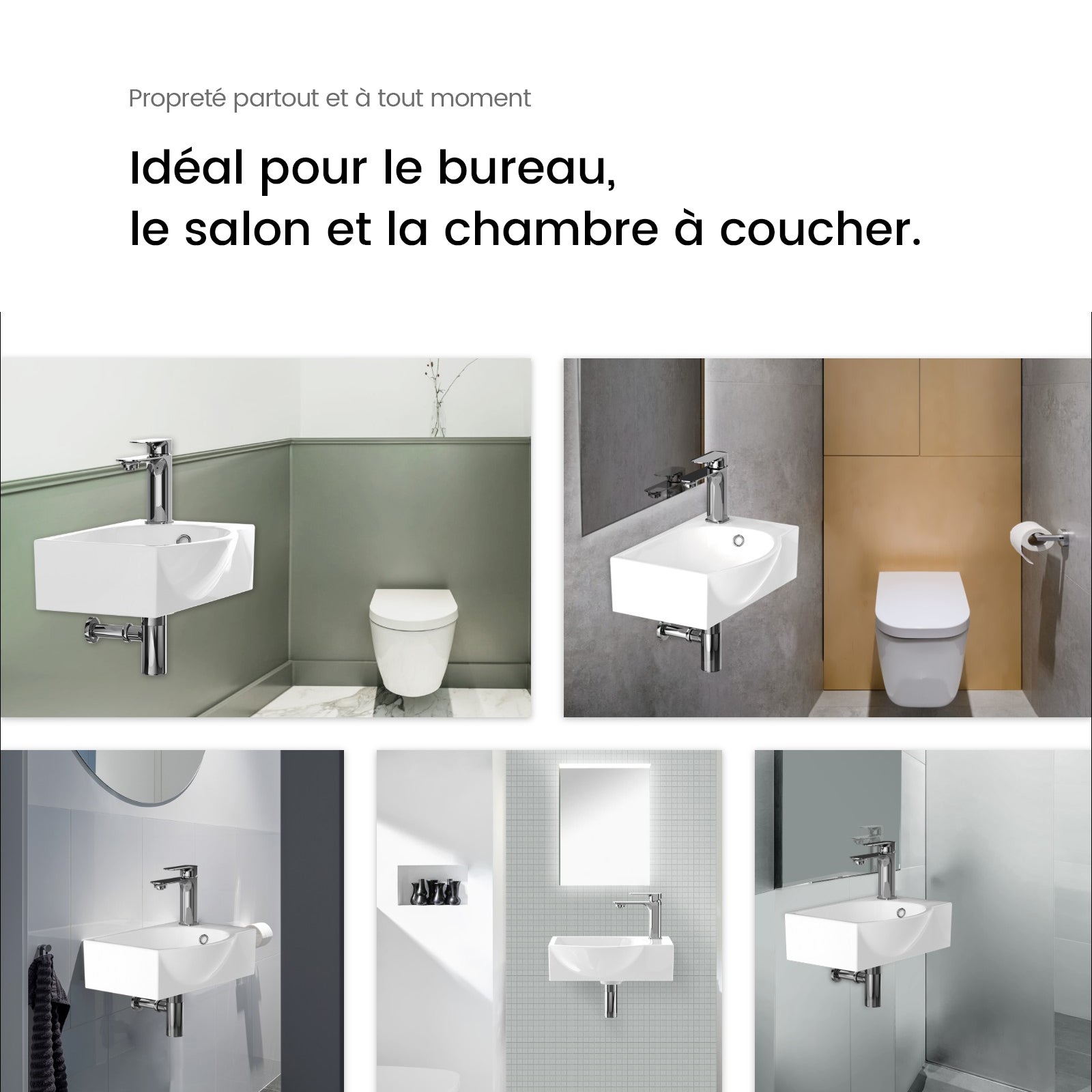 EMKE Lavabo mural rectangulaire en céramique 40,5 x 28 x 14 cm, trou de robinet à droite, blanc brillant - 8