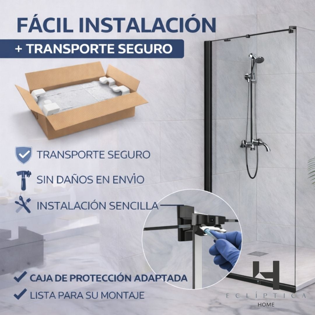 Mampara de Ducha Fija 110x200 cm Negro Mate con Cristal Templado 8 mm y Tratamiento Antical para Baños Modernos - 7