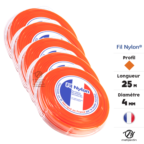Fil nylon 4 mm x 25 m carré orange blister par 5 - 2