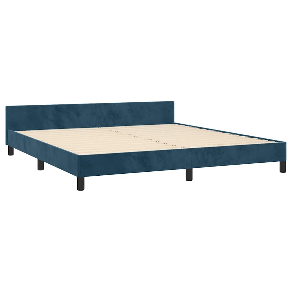 Cadre de lit sans matelas bleu foncé 160 x 200 cm velours - 5