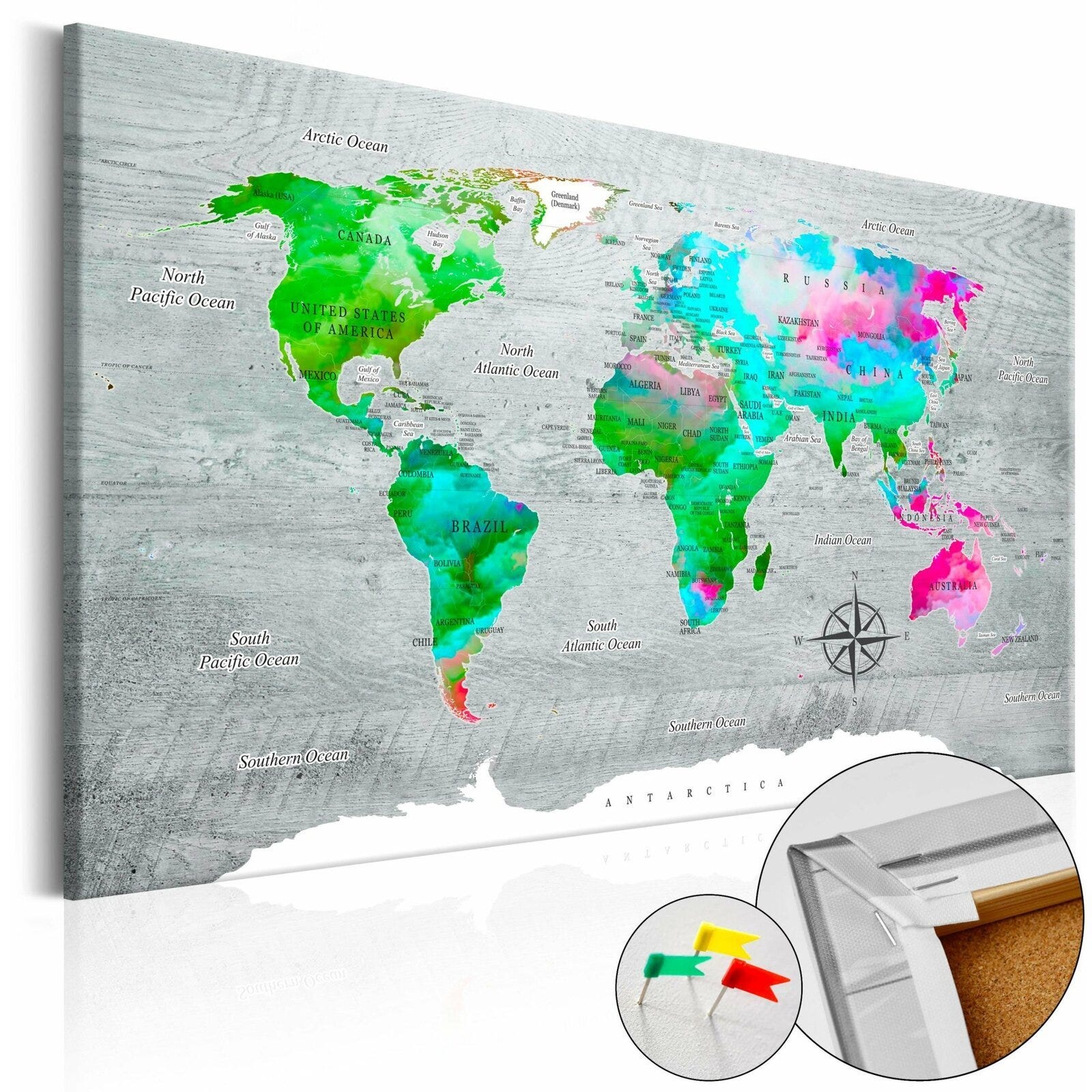 Lot De 6 Panneaux Muraux En Liège Et Feutre Noir-Gris 90x60 Cm + 30 Grandes Épingles – Tableau D’Affichage Déco Bureau, Maison, École