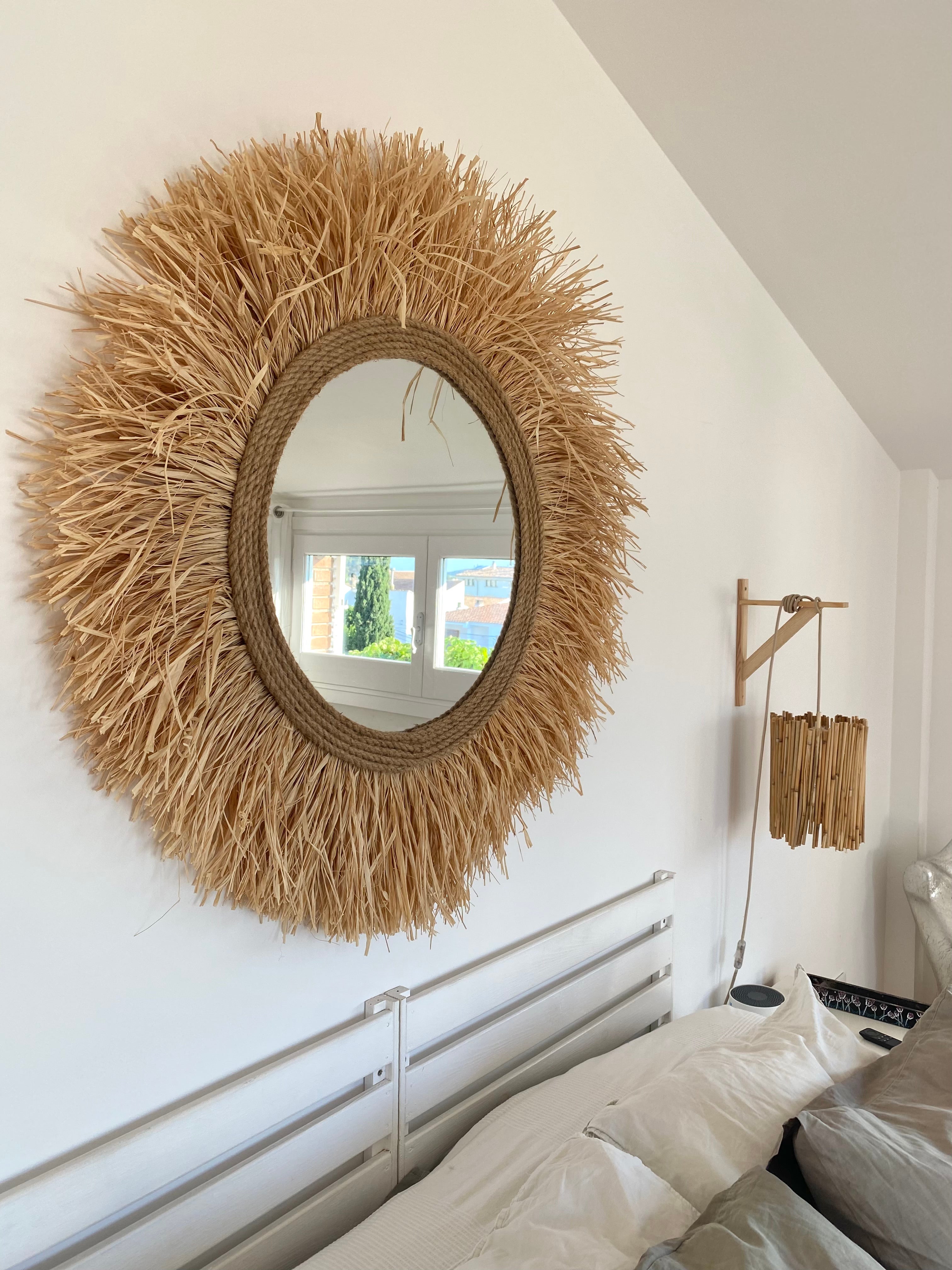 Ozdobne lustro ścienne z rafii i naturalnych włókien – RAFFIA CORD Ø całkowita 80 cm - 4