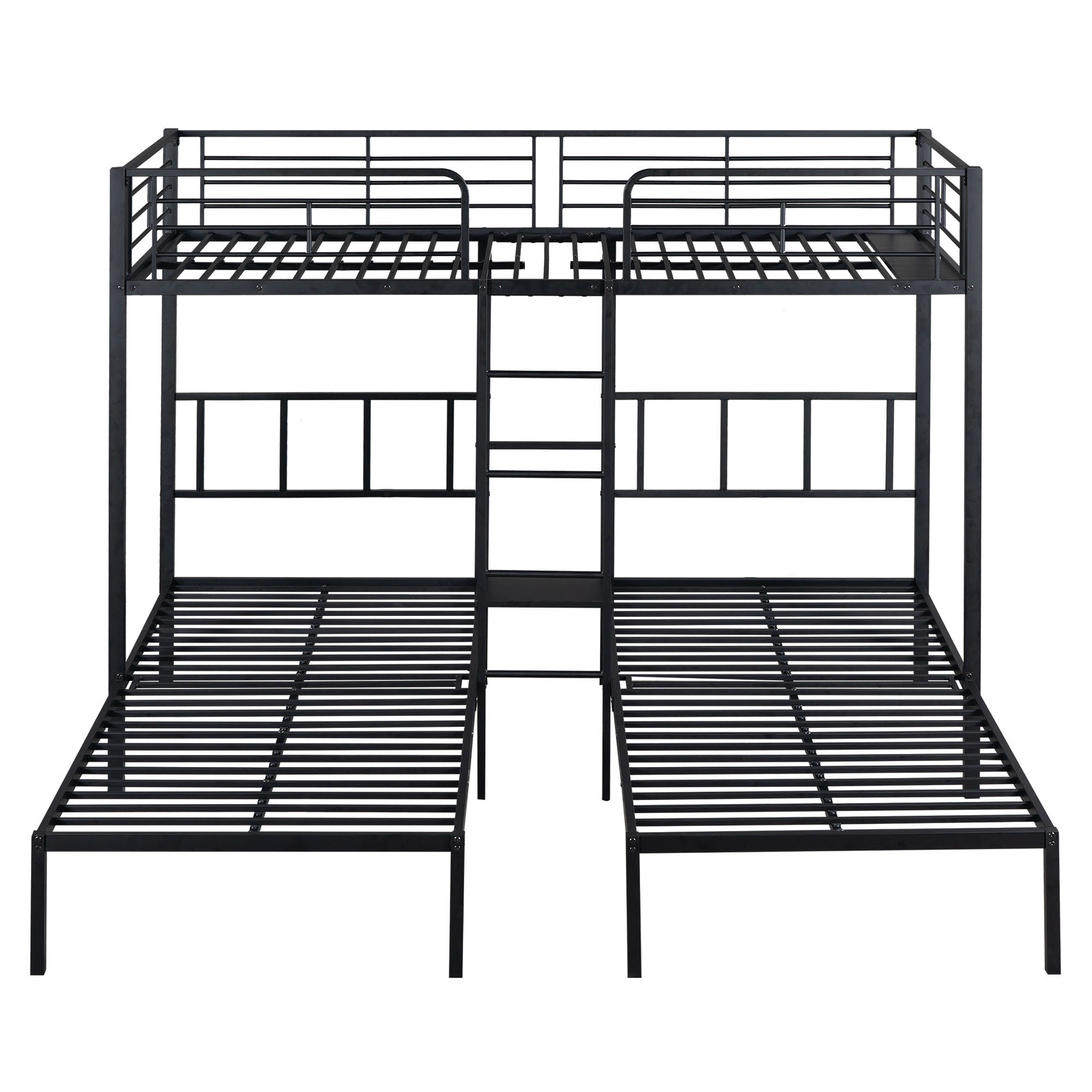 Łóżko piętrowe potrójne 3x90x200cm z drabinką i półką - metalowa rama - Czarny - 3