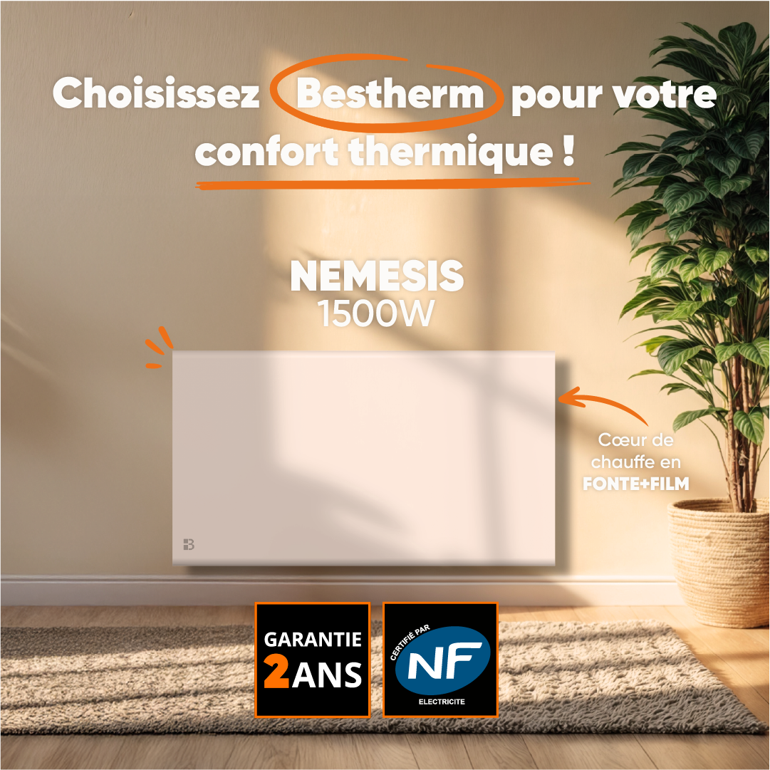 Radiateur électrique fixe à inertie sèche fonte+film 1500W Bestherm NEMESIS horizontal blanc - 3