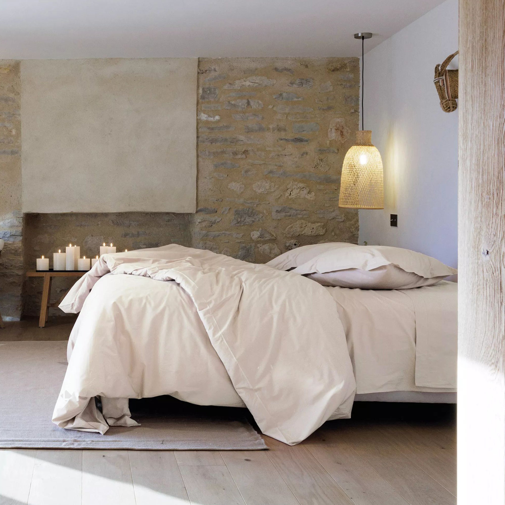 Drap housse uni 120x190 cm bonnet 35 cm percale de coton MANOIR blanc Naturel - 2