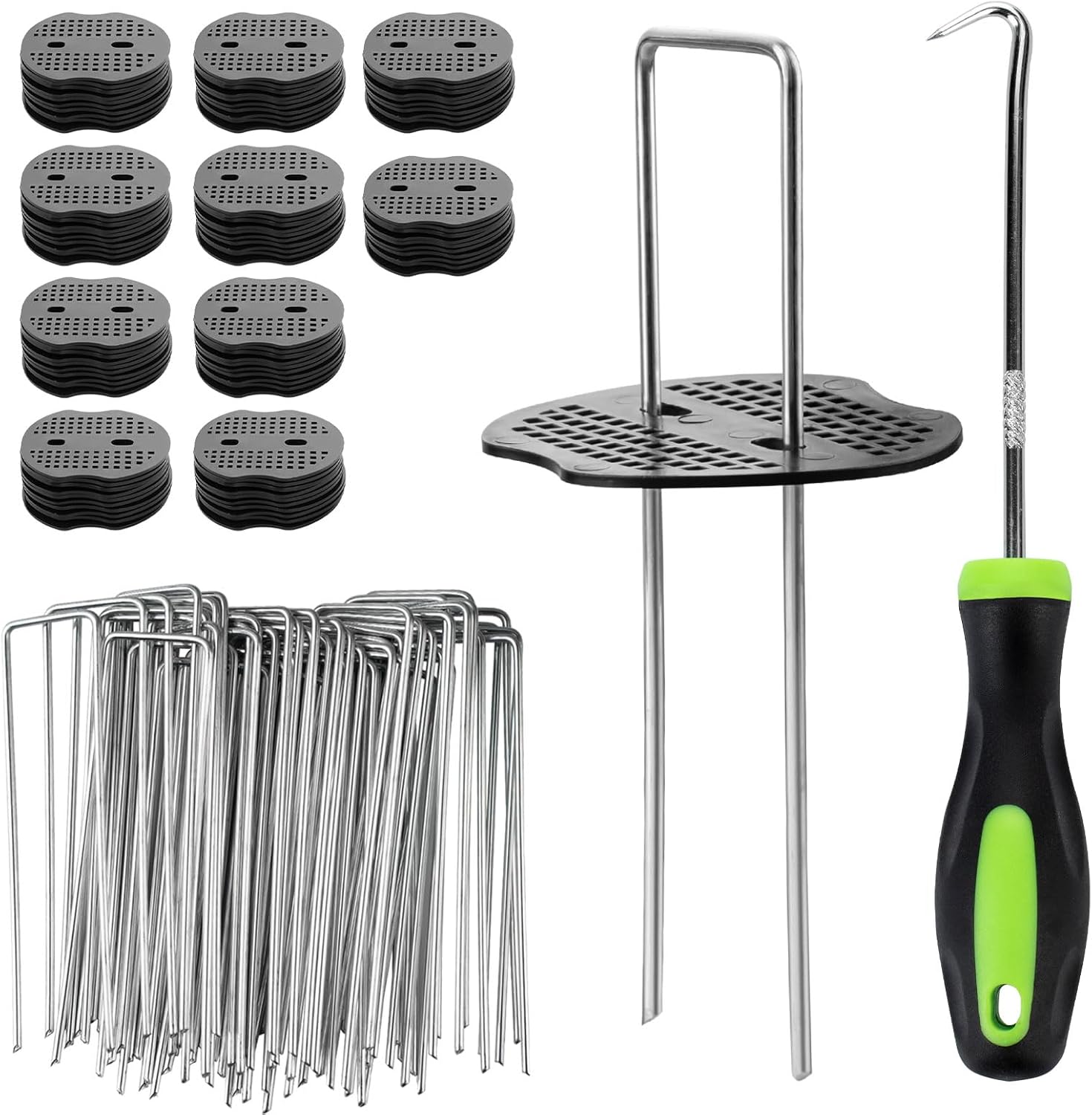 100 Piquets De Jardin Galvanisés + 100 Rondelles - 150x40 Mm, Acier 2.5 Mm, Pour Fixation Gazon, Bâche, Tuyaux