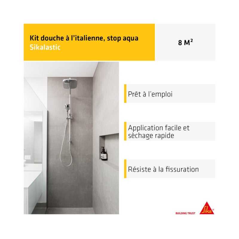 Kit douche à l'italienne SIKA - Étanchéité sous carrelage Sikalastic 260 Stop Aqua - 8m² - 2