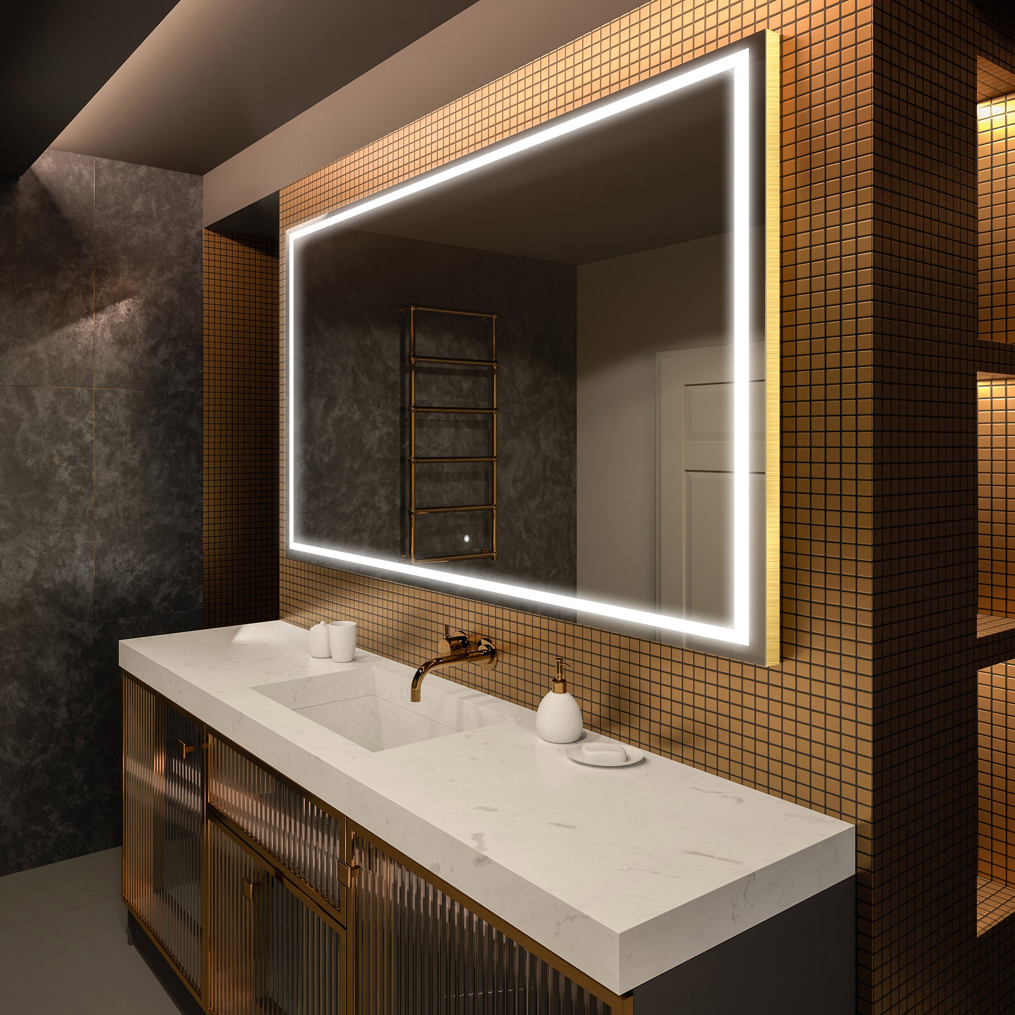 Lustro Premium z podświetleniem LED do łazienki (90x80cm) Lustro podświetlane LED z dotykowym przełącznikiem oświetlenia