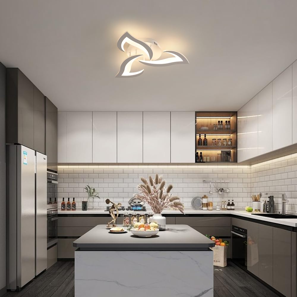 Plafonnier à intensité variable, lustre LED semi-encastré, plafonnier à télécommande/contrôle par application, lustre design en forme de pétales - 7