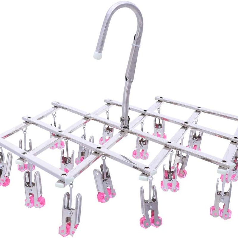 Składana linka do wieszania ubrań (czerwona, 18 klipsów), wiatroodporna, z 18 klipsami do bielizny, skarpetek i rękawiczek.