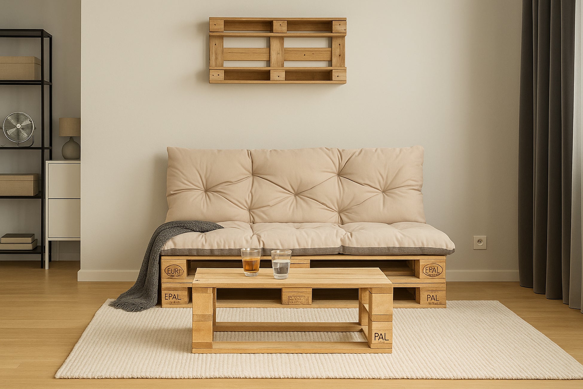 Set Coussins palettes, Assise 120 x 80 et Dossier 120 x 50cm Beige, coussins canapé / coussin pour palette in / extérieur, SETGARDEN - 5