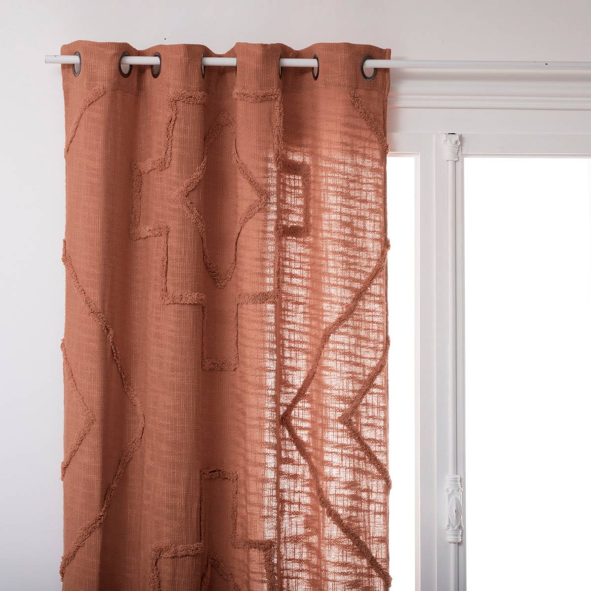 Rideau Jacquard Micah Atmosphera - 130 X 260 Cm - Rose Terracotta, En Coton/polyester Avec Oeillets Métal - 6