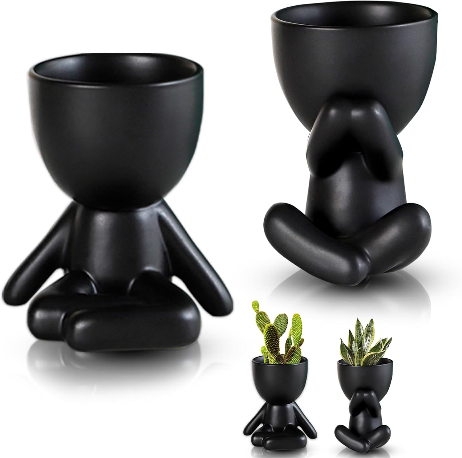 2 Petits de Fleurs en Céramique Noir, Mini Cache Pot, Pot pour Cactus ...