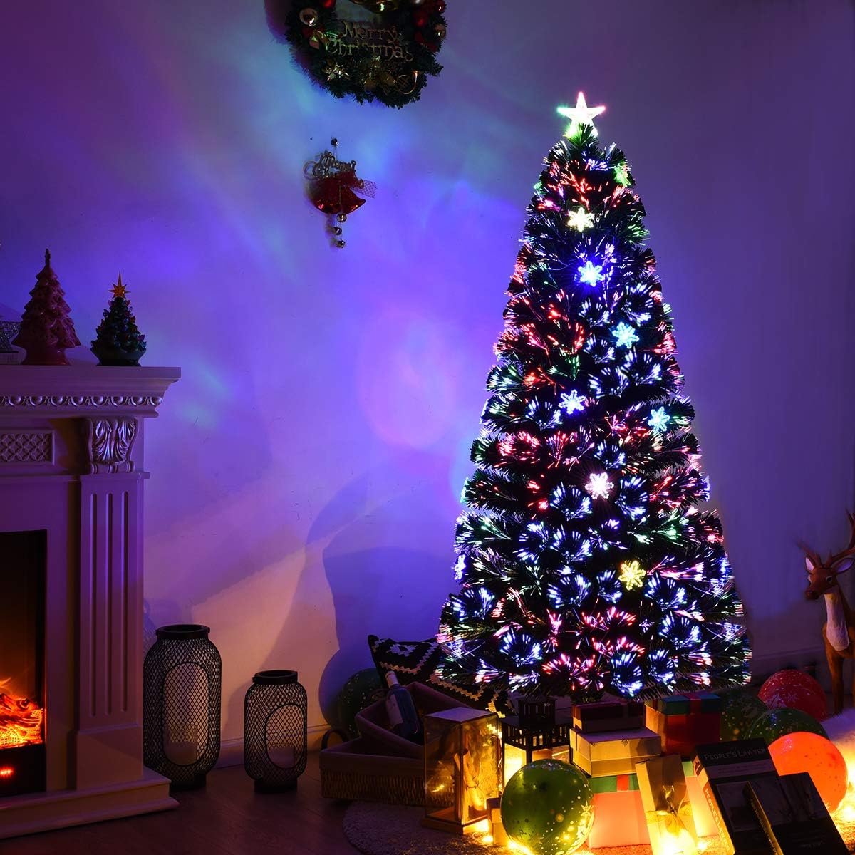 GOPLUS Sapin De Noël Artificiel Optique 210CM Avec Socle,Décoration De Noël,280 Branches,40