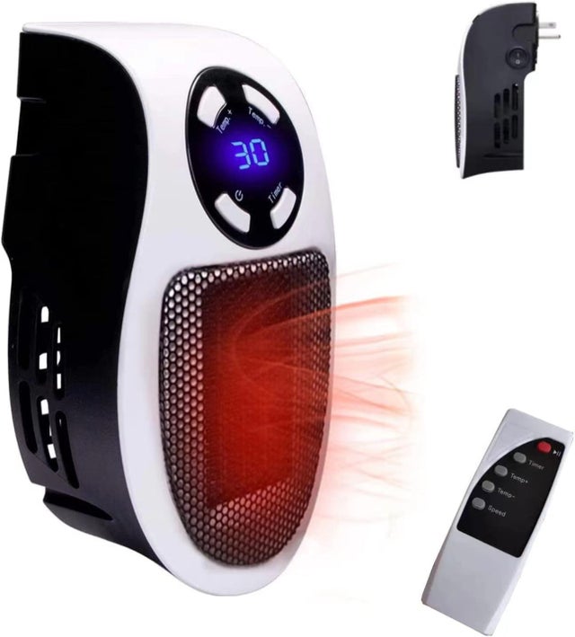 Mini termoventilatore in ceramica da 500 W, riscaldatore economico, portatile con termostato e timer (bianco - con telecomando)