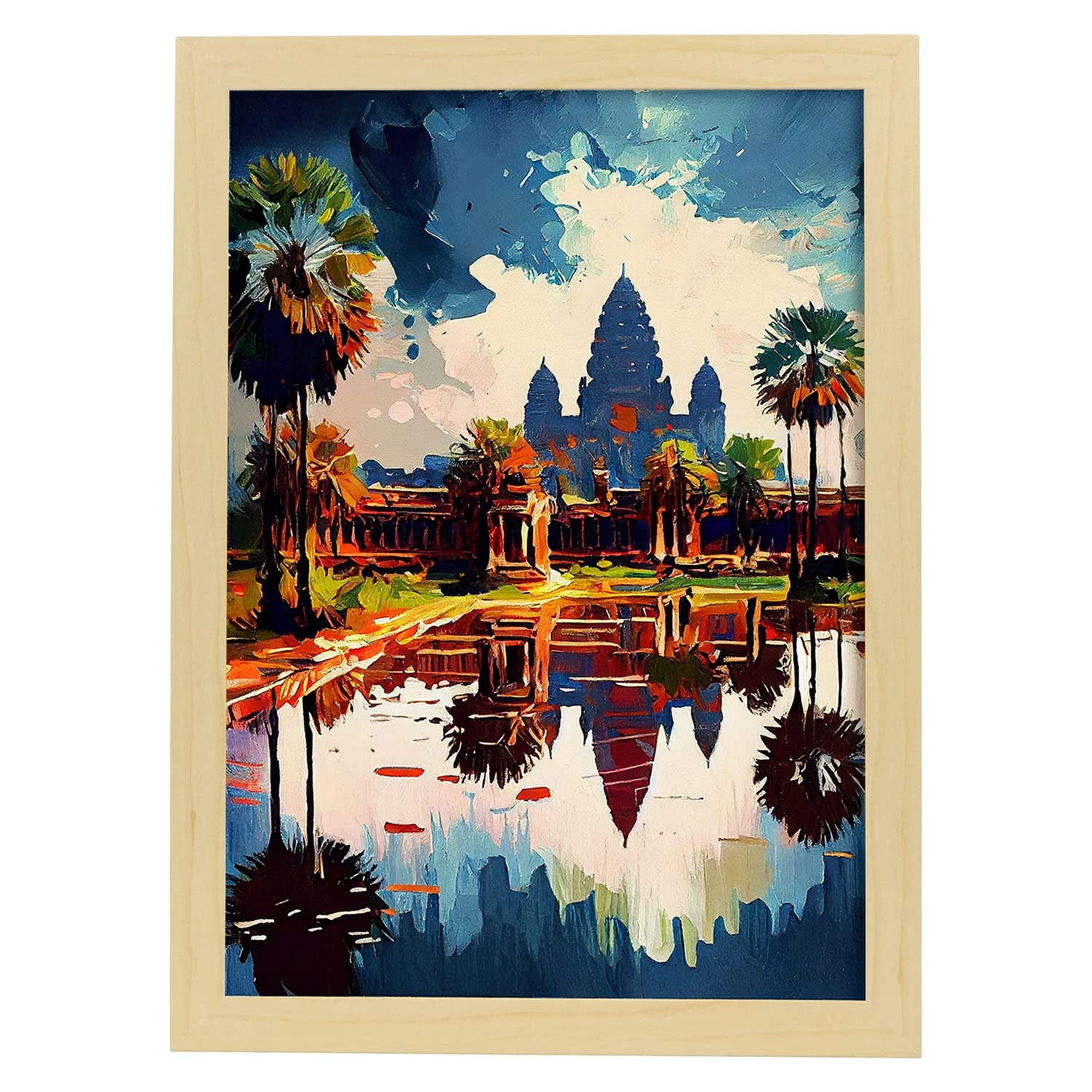 Nacnic poster de angkor wat en estilo pintura al óleo ilustraciones de monumentos en estilo fotográfico a todo color diseño y a3 marcos madera