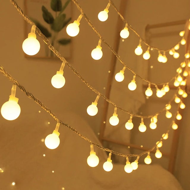 Guirlande lumineuse sphérique de 100 LED, lumière blanc chaud de 10 mètres, sur secteur avec télécommande, 8 modes.