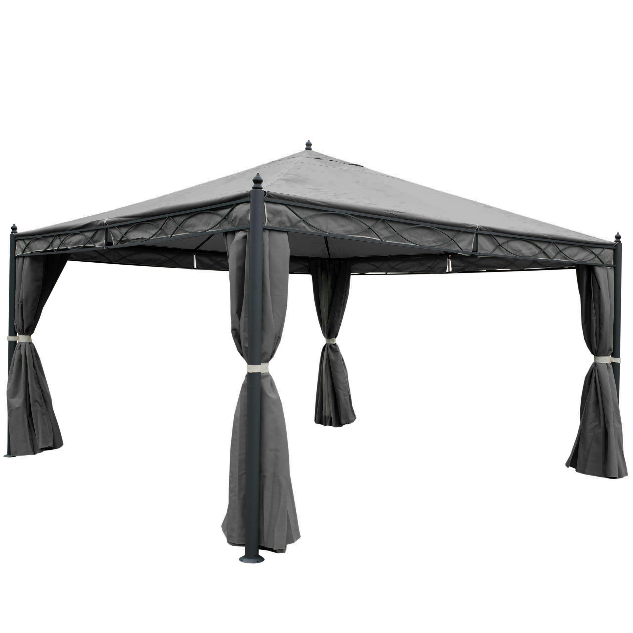 Pergola Cadiz, pawilon ogrodowy, solidna rama 7 cm ze ścianą boczną + moskitiera ~ szary 4x4m