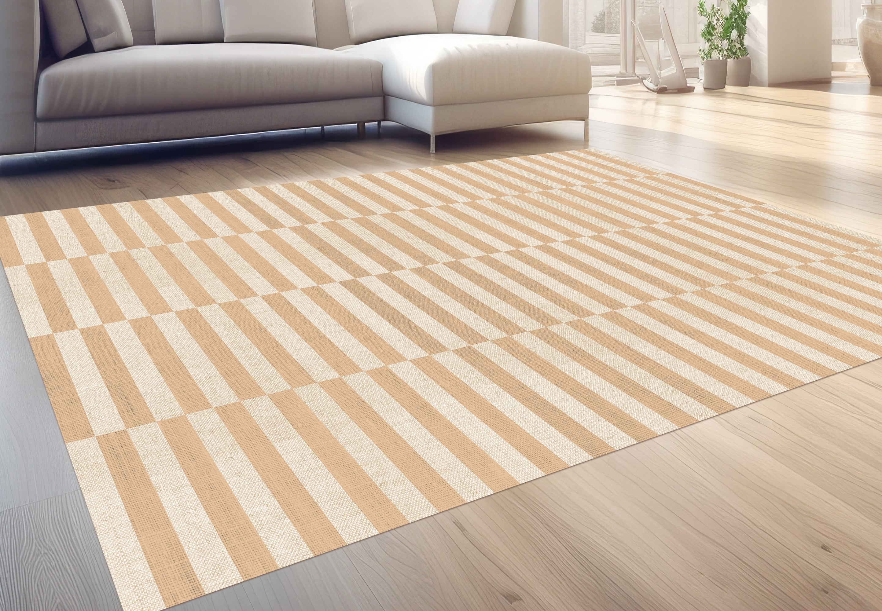Winylowa mata podłogowa Dynamic Beige 133x200 cm -PVC antypoślizgowy, winylowy dywanik do kuchni lub salonu, zmywalny, abstrakcyjny styl