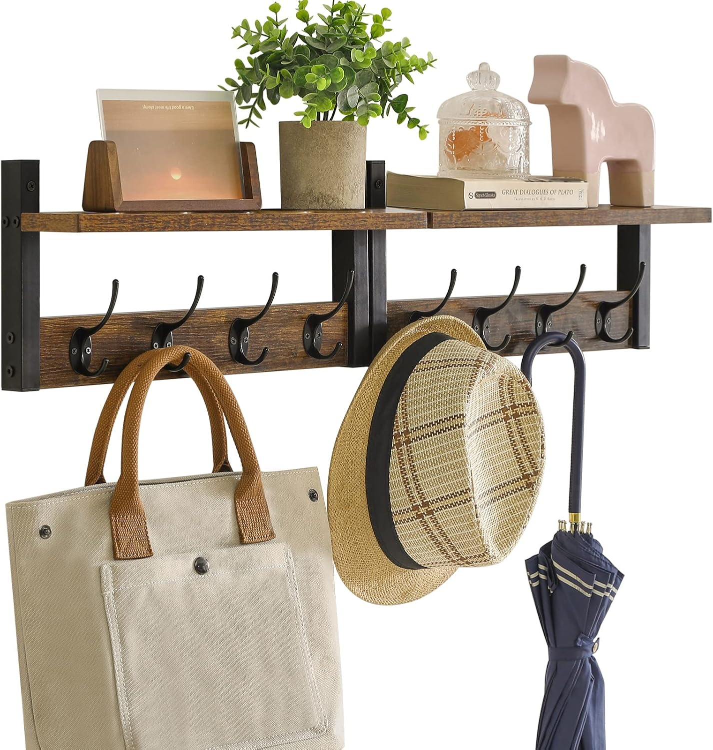 Juego de 2 percheros para entrada, perchero de pared, mueble de pasillo, perchero flotante, para dormitorio y baño, color negro