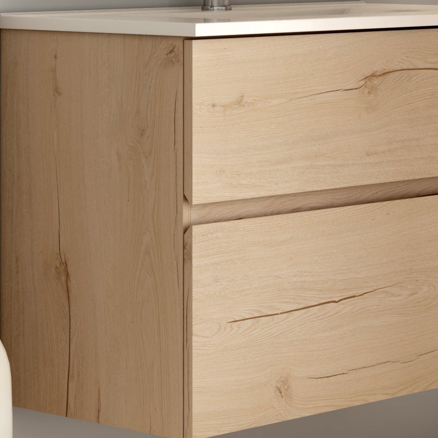 Meuble de salle de bain simple vasque - 2 tiroirs - MIG et miroir Led STAM - roble (chêne clair) - 80cm - 4