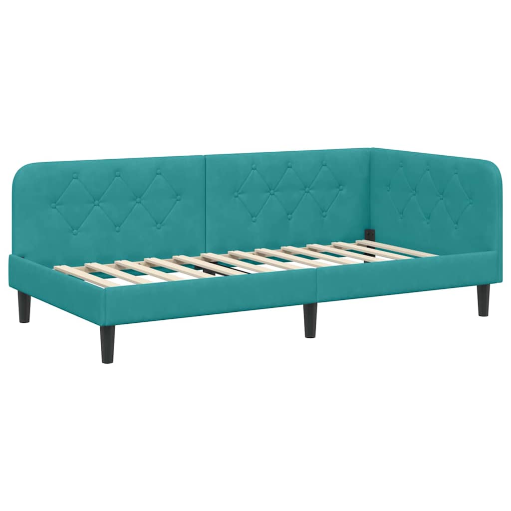 Cadre de lit d'angle turquoise, 90 x 190 cm, velours - 2