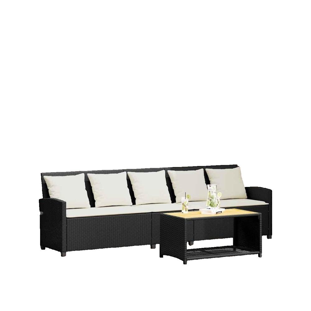 Sofa ogrodowy vidaXL 5 miejsc czarny z plecionej żywicy wygodny