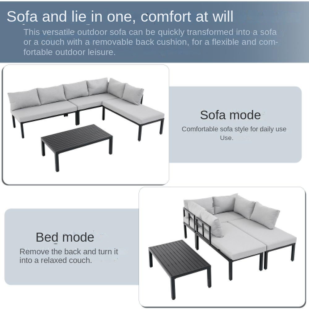 Garten-Essgruppe 6 places modulable avec cadre en acier galvanisé et table intégrée pour jardin gris - 4