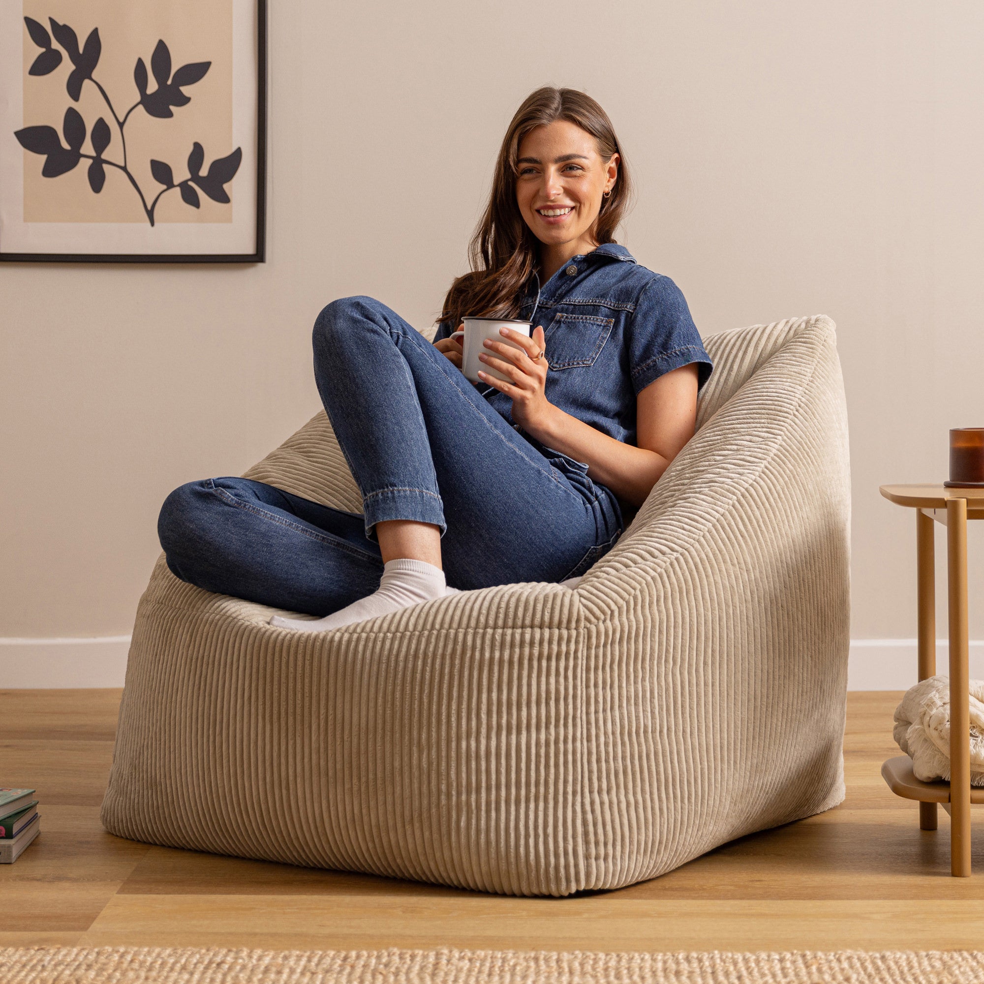 Pouf poltrona Icon in velluto a coste beige, soggiorno, camera da letto, 97x84cm Oeko-Tex® - 3