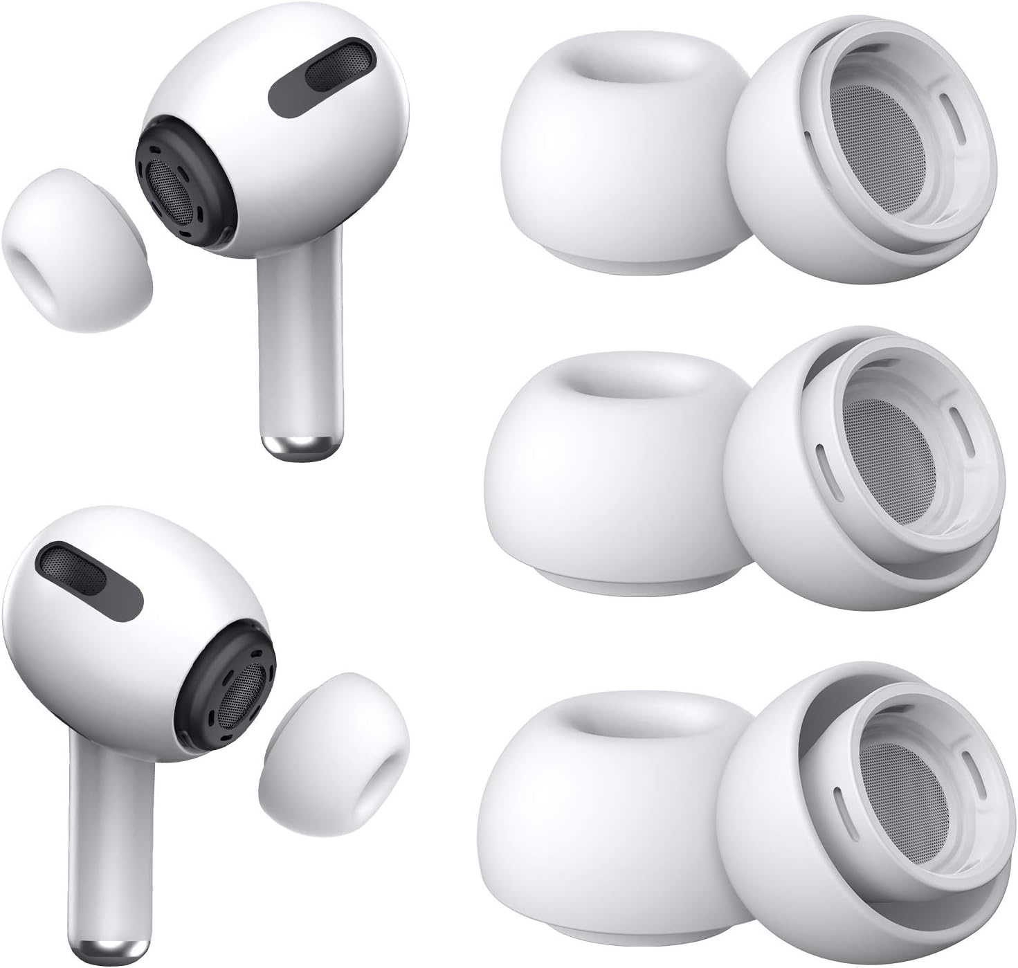 Pasujące [3 pary] Końcówki do AirPods Pro i AirPods Pro 2 z otworem redukującym szumy, silikonowe końcówki do AirPods Pro z przenośnym schowkiem