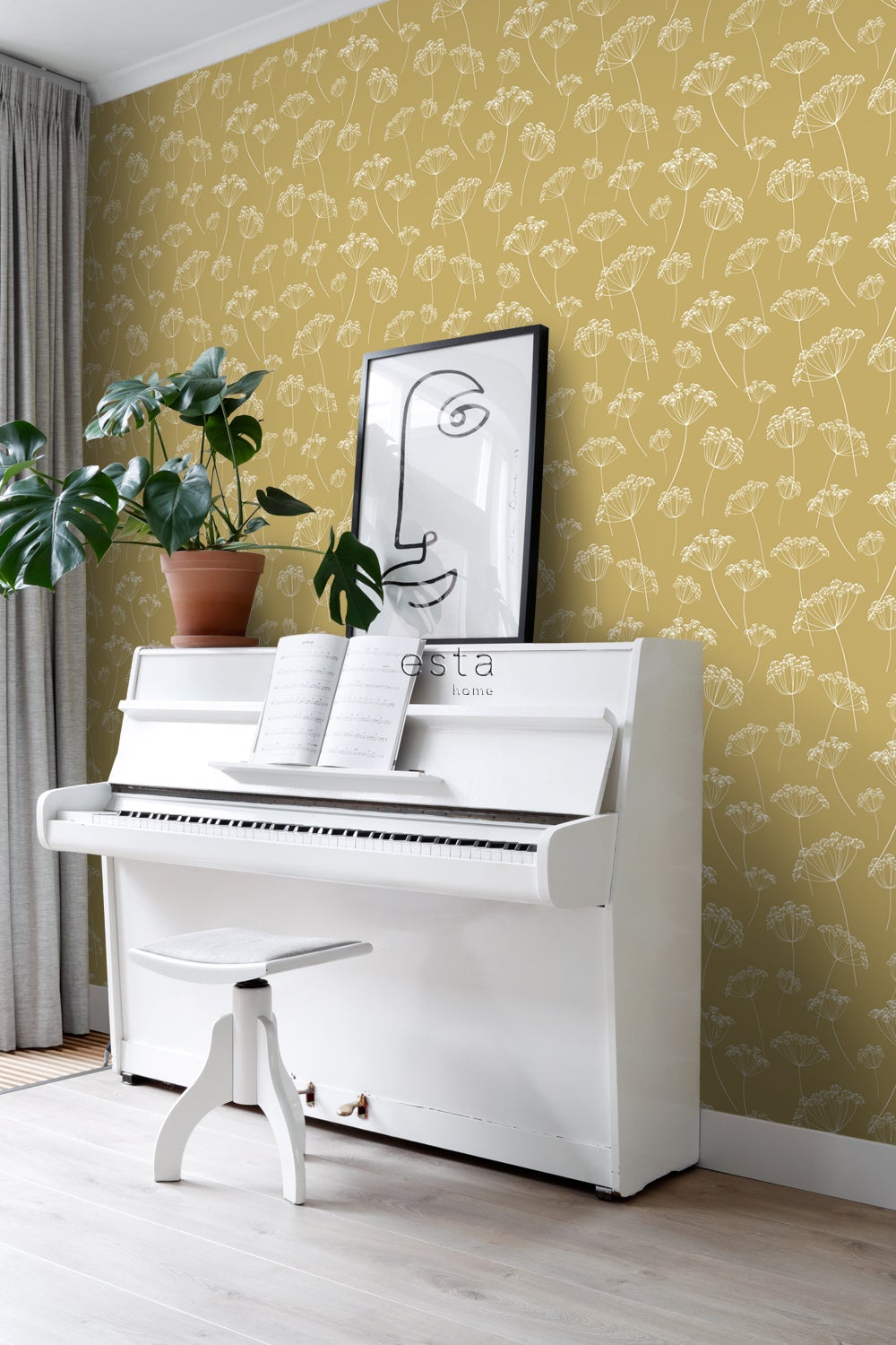 Papier peint ombelles jaune ocre et blanc - 53 cm x 10.05 m - ESTAhome - 6