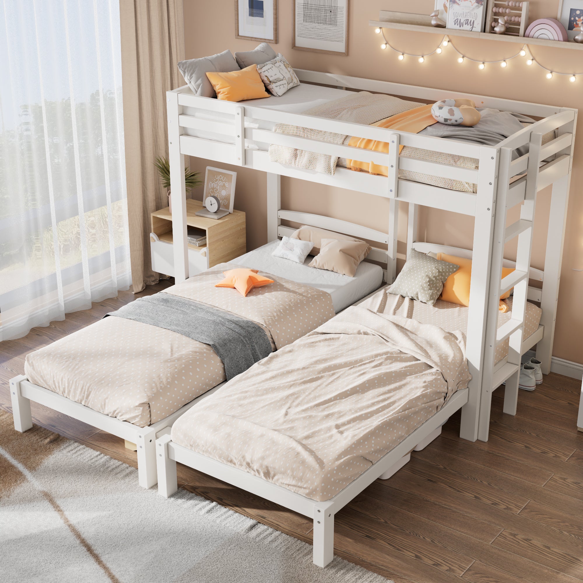 Struttura Letto A Castello 90x200cm Letti A Castello Matrimoniale Per Bambini Scale Con Contenitore Pino E Mdf Senza Materasso Bianco 86274531