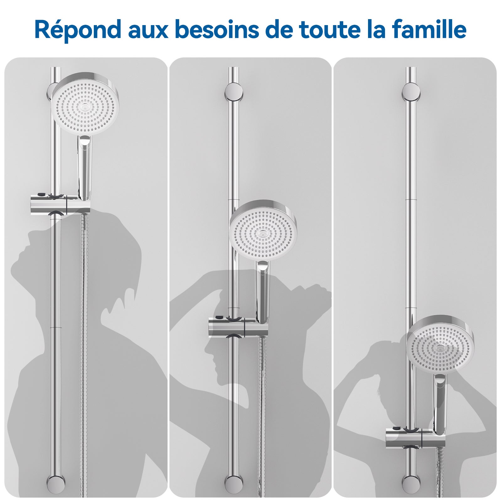 Auralum max Barre Douche Chromé de 90cm en Inox-Support Douchette Réglable Hauteur/Pivotant à 360°,Rail Douche Mural Robuste avec Curseur Coulissant - 4