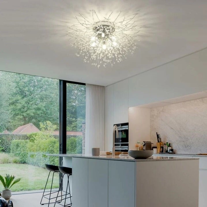 Lustre Pissenlit 9 Lumières LED Cristal Moderne - Lustre Feu D'Artifice Avec Ampoules G9 Incluses