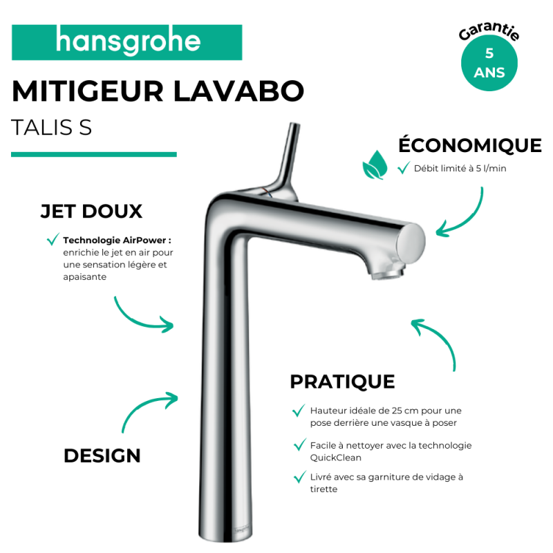 Miscelatore per lavabo Hansgrohe Talis S 250 con piletta a scomparsa e piletta a scomparsa - 3