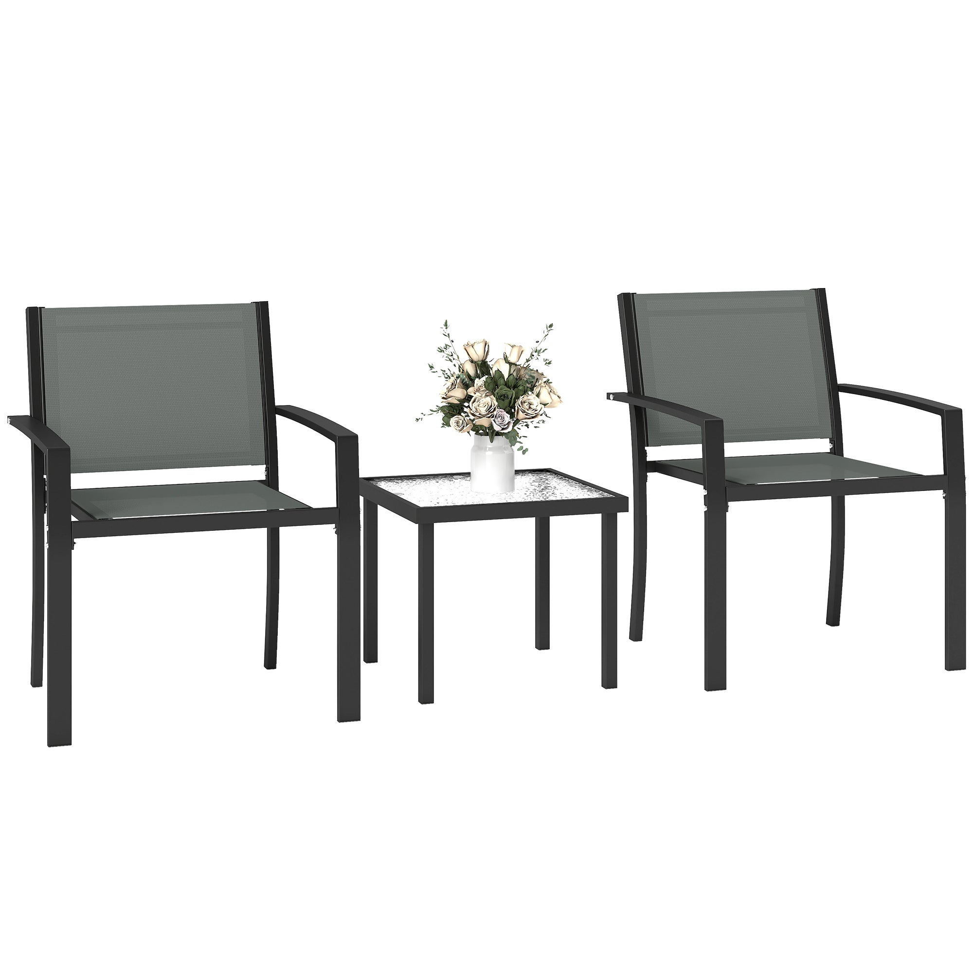 Ensemble table terrasse extérieure 3 pièces chaises 2 chaises textile table verre trempé, gris clair - 2